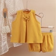 thumbnail image 2 of kpoplk Toddler Girl Clothes Baby Girls Ruffle Sleeveless Bowknot Dress Tops Shorts Set Cute Summer Kids Outfits Size 3-4 Years,Yellow, 2 of 4