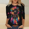 thumbnail image 1 of Xuyuer Carnival Style Print T-Shirt - Women's Fashion Loose Round Neck 3/4 Sleeve Top for Daily Wear, Festival Themed Outfits, Playful Seasonal Style & Streetwear Statement Piece, 1 of 5