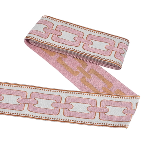 5.5Yard Embroidered Drapery Trim Geometric Ribbon 3.6inch Wide Polyester Jacquard Grid Ribbon Pink Drapery Banding Trim Tape