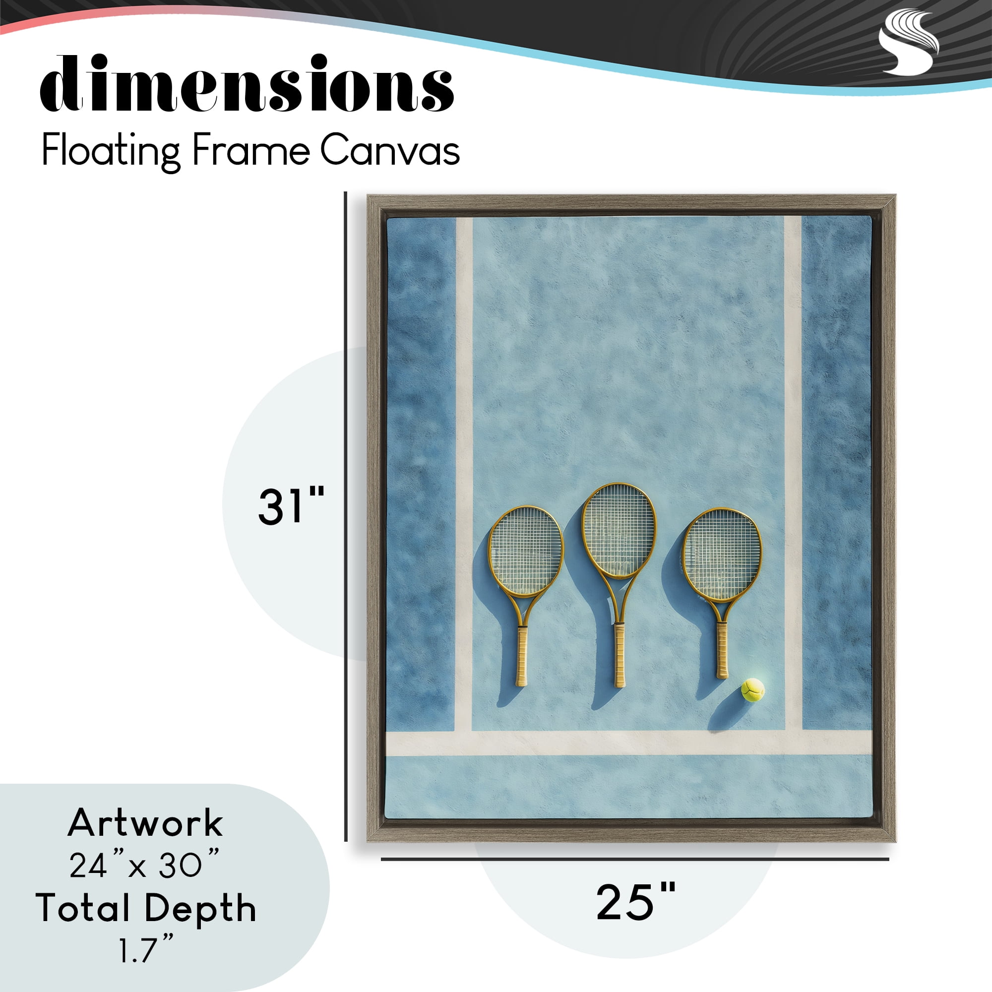 Tennis Racket Trio Brown Framed Floater Canvas Wall Art, design by Franklyn Gregory