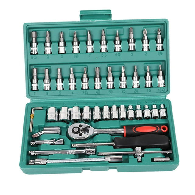 Juego de llaves de trinquete de 46 piezas Colamx kit de herramientas mecánicas destornillador verde
