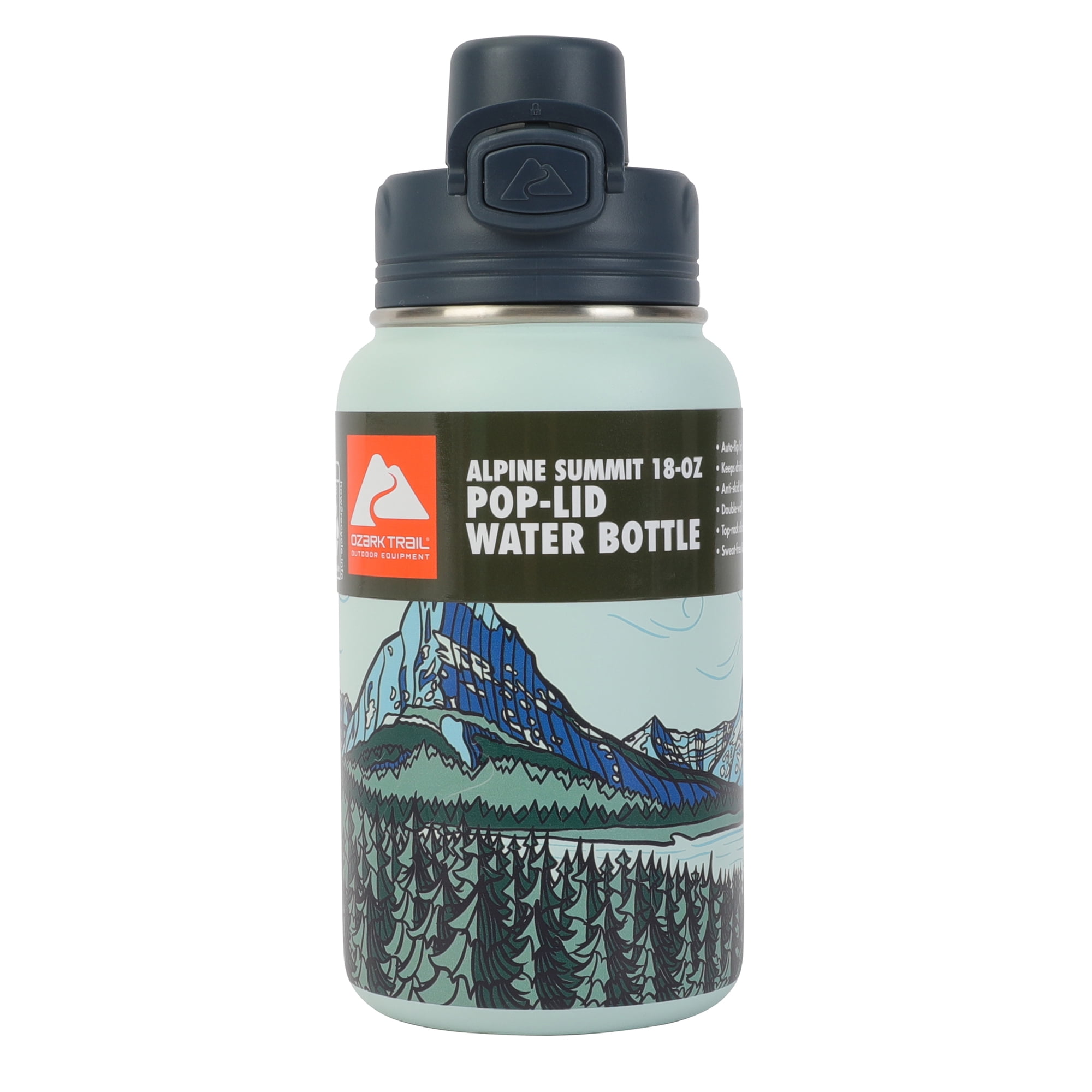 Ozark Trail 18 oz Stainless Steel Insulated Pop-Lid Water Bottle, Alpine Summit