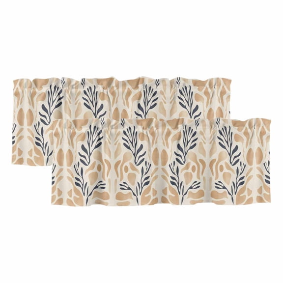 Navy Blue Beige Abstract Valances for Windows, Decorative Rod Pocket Window Valance Curtains, Modern Vintage Geometric Short Curtain Drapes for Kitchen/Bathroom/Living Room, 2 Panels, 42" W x 12" L