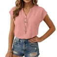 thumbnail image 5 of Hurxie Womens Tops Trendy V Neck Button Down Short Sleeve Tshirts Business Casual Basic Tee Loose Fit Pink,2XL, 5 of 6