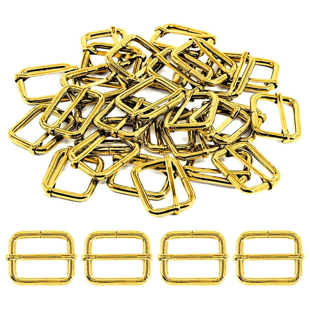 Hebilla Ajustadora Rectangular Metálica Dorada 32mm 60 Piezas