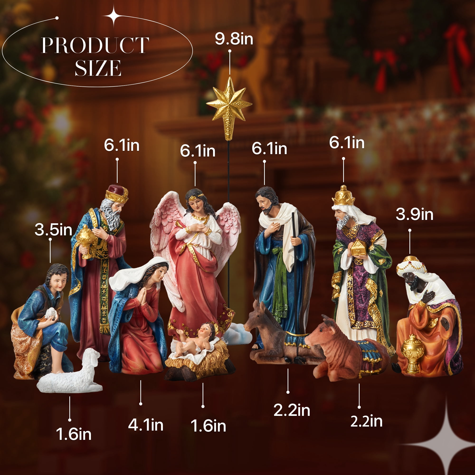 KUETH Indoor Nativity Set Christmas Nativity Scene Holiday Family Gift Religious Decorations 13 Pieces 5.9 inch