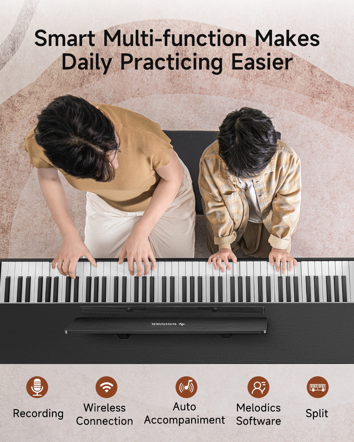 Donner DDP-200 Pro Digital Piano with 88 Key Graded Weighted Keyboard, 2.4" IPS Screen, Record, Wireless Connection, 100+ Sounds, 256 Polyphony, Full Size Piano Keyboard for Beginner, Advanced, Black