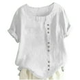 thumbnail image 2 of TODOZO Womens Button Down Shirts Breathable Loose Short Sleeve Cotton Linen Summer Causal Blouses Tops Women's Retro Round Neck Button Cotton Linen Loose Casual Shirt Top T Shirt Beach Casual White L, 2 of 7