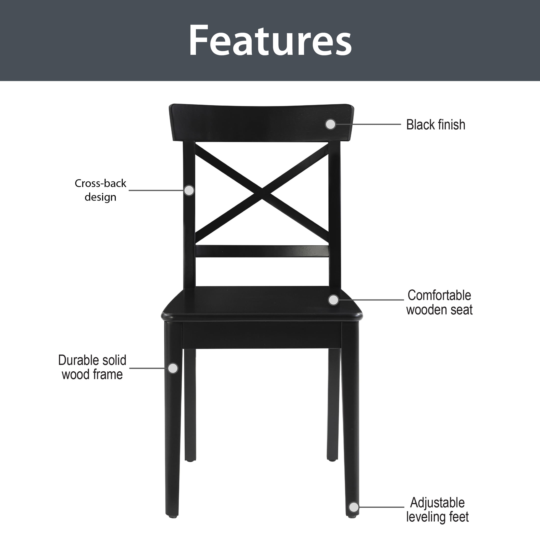 Mainstays Farmhouse Dining Chair Set of 2, Black Finish for Indoor