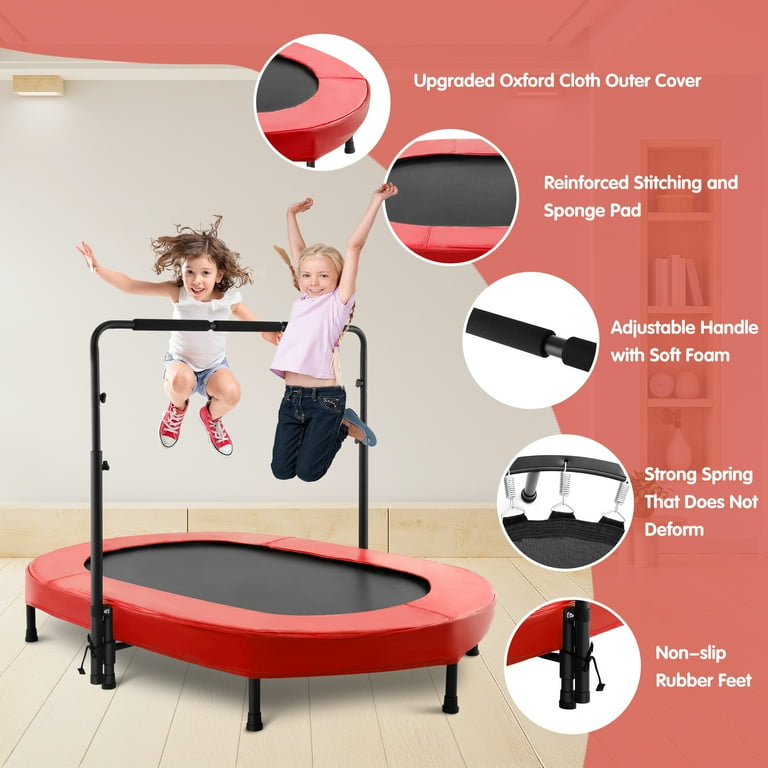 Foldable Trampoline Mini Rebounder Trampoline with Adjustable Handle Exercise Trampoline Parent Child Trampoline Max 300lbs