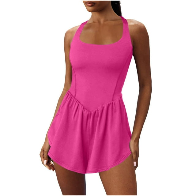 AherBiu Workout Jumpuits for Womens Short Tennis Rompers Summer One-Piece Outfits Exercise Gym Yoga Clothes