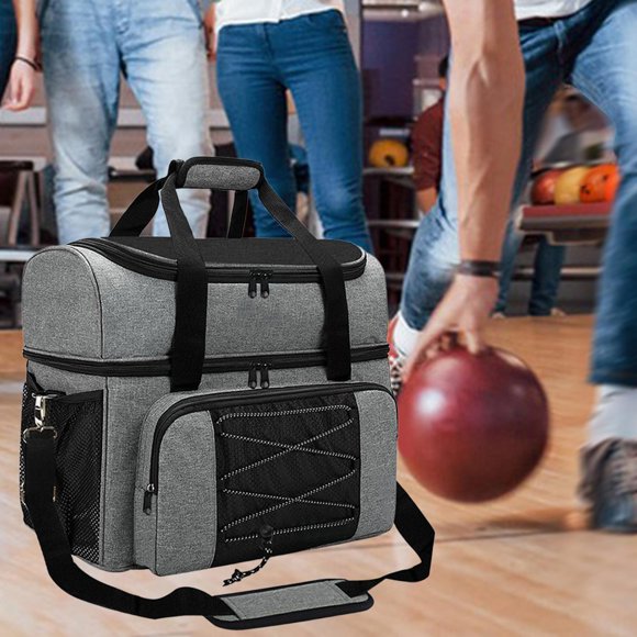 Bolsa para bolas de bolos Práctica bolsa para 2 bolas Bolso de mano para bolos con compartimento para zapatos para practicar actividades al aire libre Gris