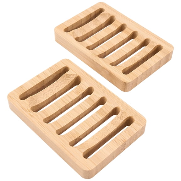 POITVD Soap Dish, 2 Pack Multi-Functional Soap Holder with Rubber Non-Slip Gasket, Self-Draining Natural Style Wood Soap Dish for Bathroom, Kitchen Home, Portable Use