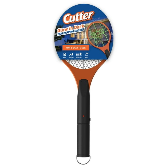 Cutter Glow in the Dark Insect Killer Handheld Racket, Orange and Black, Requires 2AA Batteries