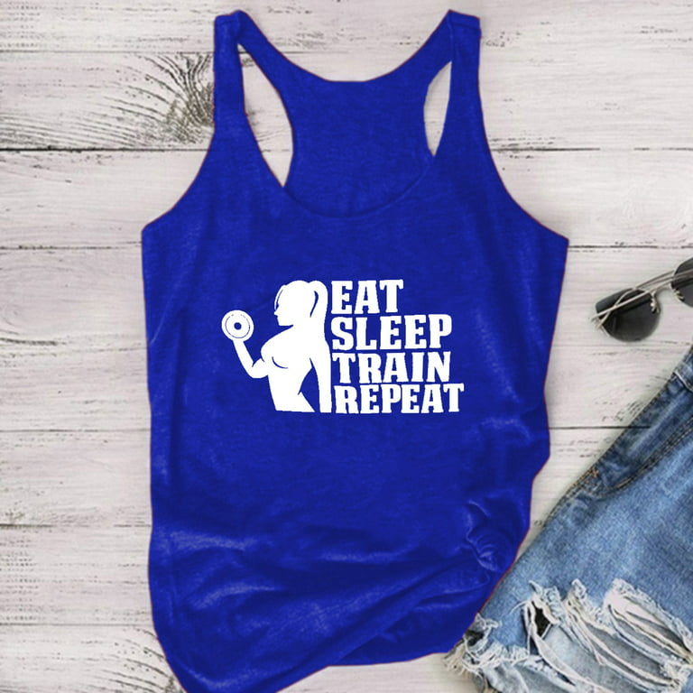 EHQJNJ Tank Top Eat Sleep Train Repeatedly Women's Racerback Tank Gift for  Girls Motivational Gym Tank Top Funny Weightlifting Workout Training Corset