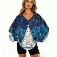 thumbnail image 4 of Women's Fashion Casual Long Sleeve V-Neck Top Sweatshirt with Merry Christmas Snowflake and Christmas Tree Print - Holiday Themed Casual Wear for Women,Dark Blue,2XL, 4 of 4