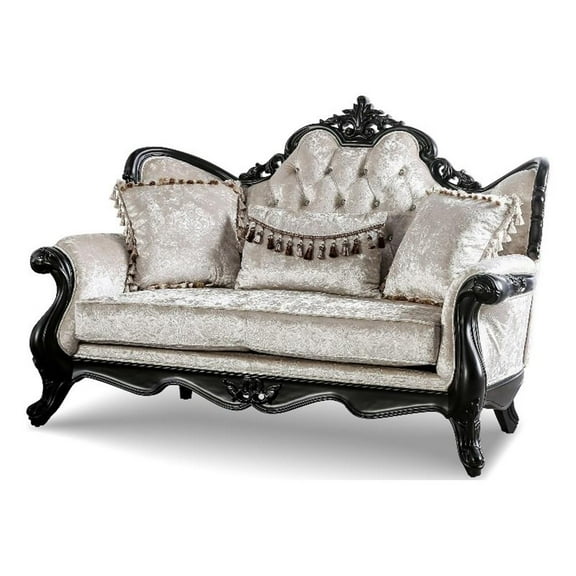 Furniture of America Jansing Solid Wood Button Tufted Loveseat in Black