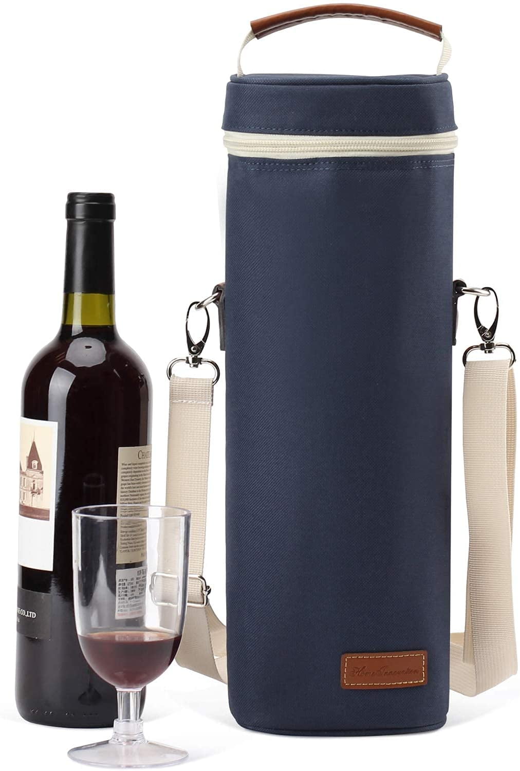 Travel Padded Wine Cooler with Corkscrew Opener and Adjustable Shoulder Strap Perfect Wine Lovers or Wedding Gift-Navy Blue Personalized Wine Carrier Bag 1 Bottle Insulated Wine Tote