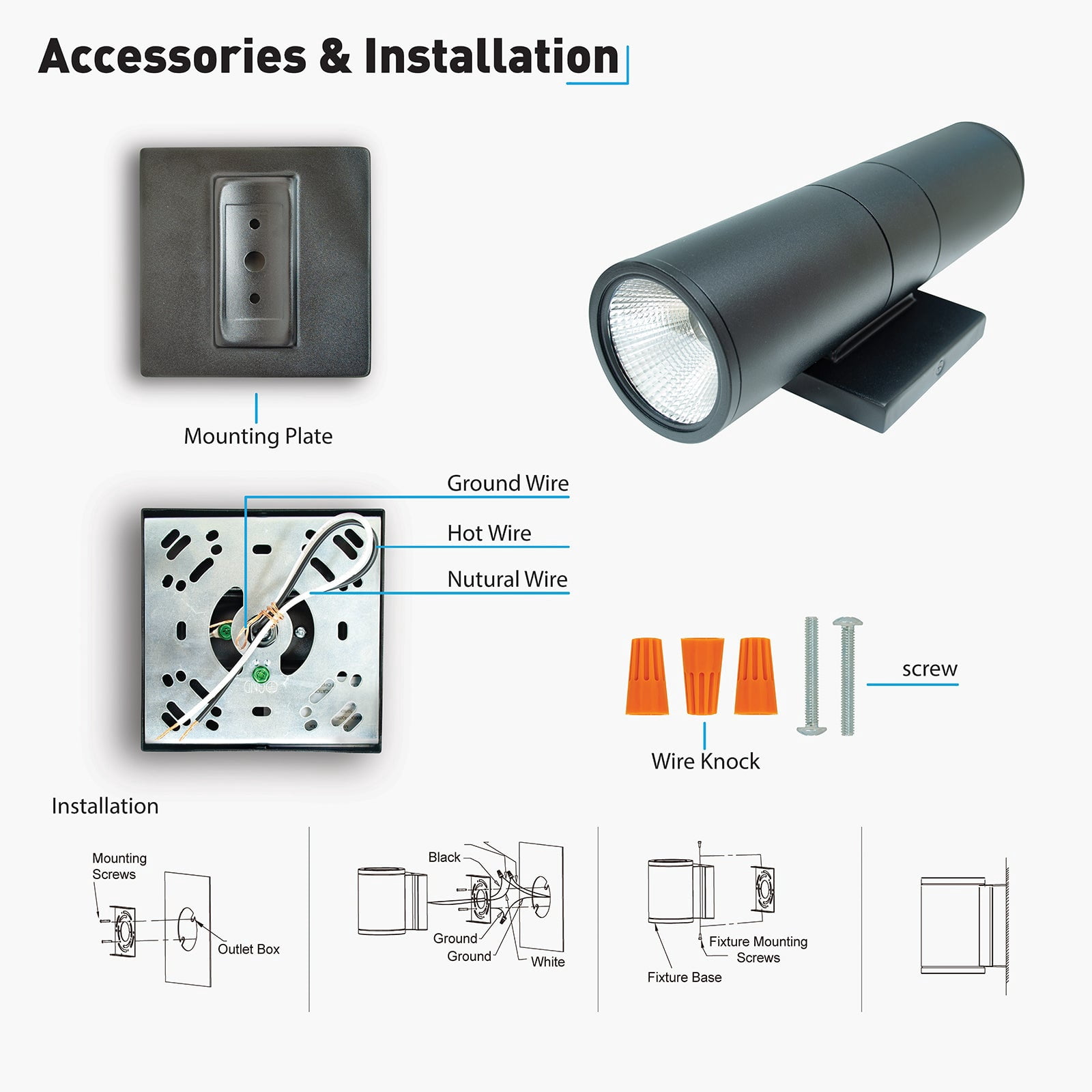 MW Lighting 12" Up-Down LED Cylinder Light Fixture,  Aluminum Black Finish Outdoor Waterproof Lamp