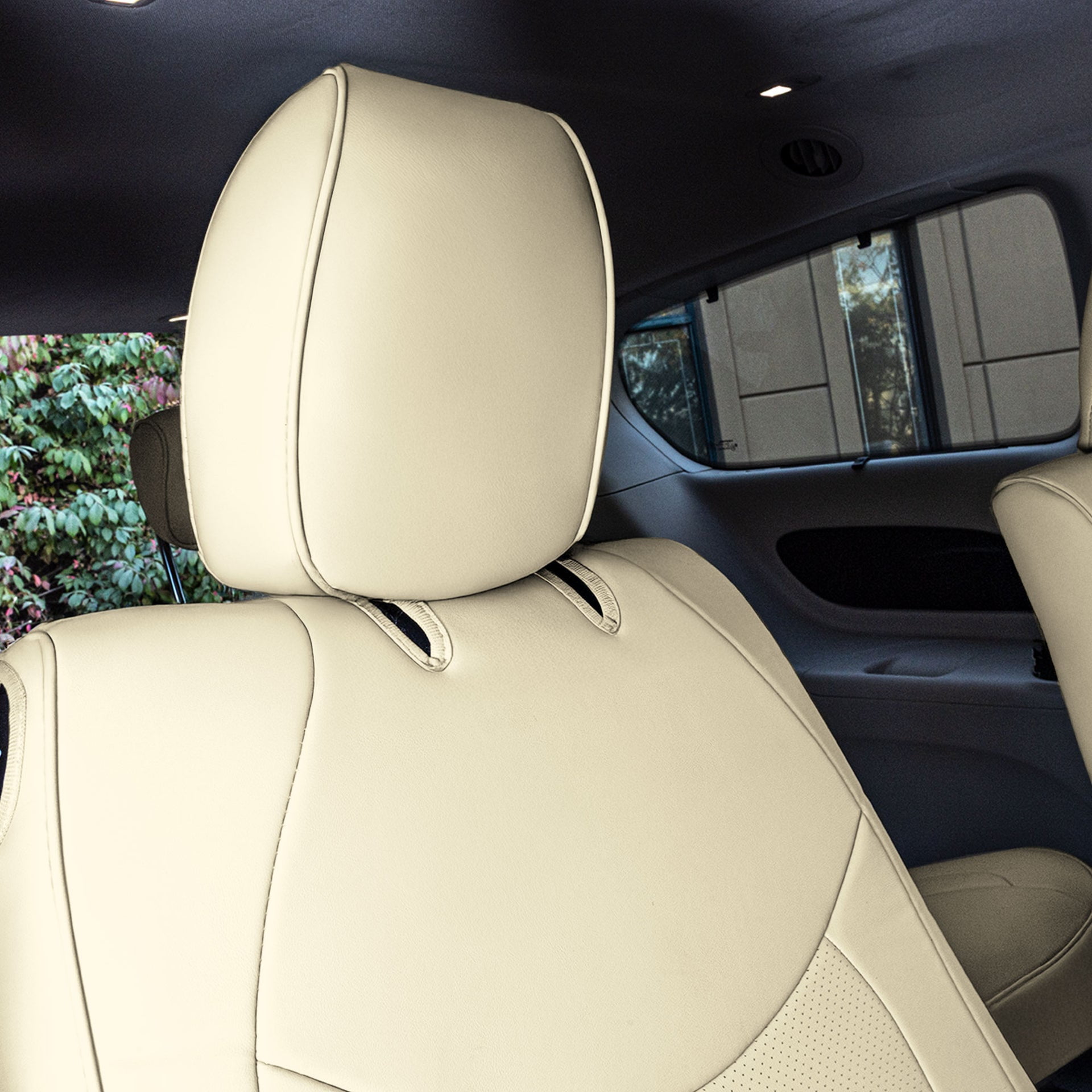 For Chrylsler Pacifica 2017-2025 FH Group Custom Fit Car Seat Covers [2nd Row - Non-Hybrid Smaller Button] Solid Beige