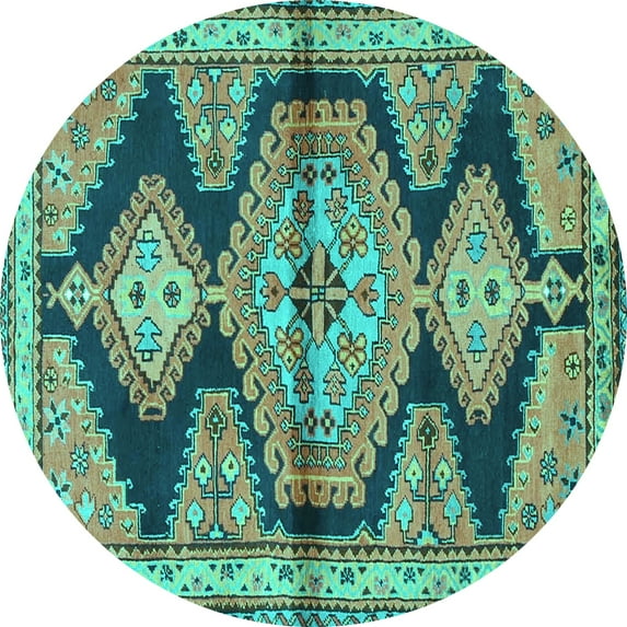 Ahgly Company Machine Washable Indoor Round Persian Turquoise Blue Traditional Area Rugs, 7' Round
