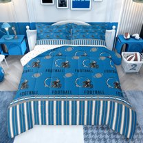 jejeloiu Rugby Sport City Bedding Comforter Set,Football Game Gamer Twin Comforter Sets,Blue Gray Bedding Set For Kids,Super Cozy Room Decor Reversible,2-Piece