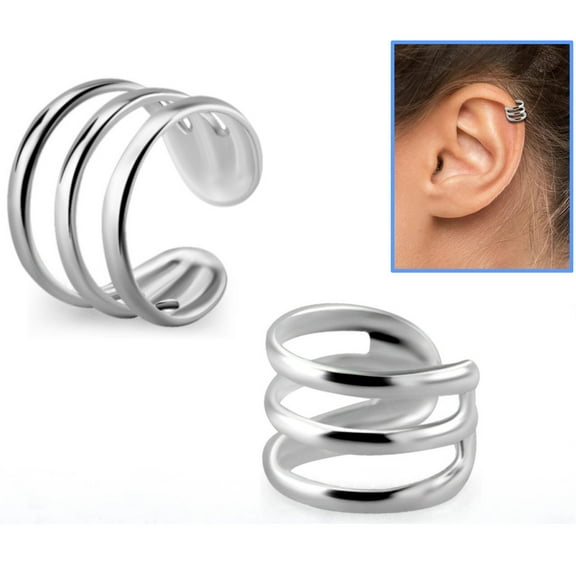 iJewelry2 Three Rings Design Sterling Silver Helix Ear Cuff Clip-on Ring