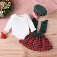 thumbnail image 2 of Diufon Toddler Baby Girl Skirts Set Fall Winter Long Sleeve Ruffle Sleeve Lace Collar Rompers Plaid Skirt and Hat, 2 of 7