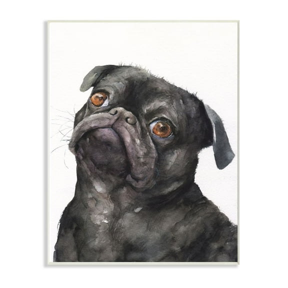 Stupell Industries Cute Black Pug Dog Pet Animal Watercolor Painting Wall Plaque Art by George Dyachenko