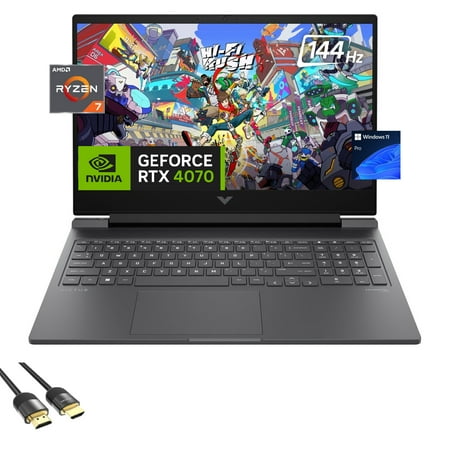 HP Victus Gaming Laptop, 16.1" FHD 144Hz Display, AMD Ryzen 7 8845HS (Up to 5.1 GHz), GeForce RTX 4070, 16GB DDR5, 1TB PCIe 4.0, WiFi 6, Backlit KB, Keypad, USB-C, HDMI, RJ45, Mytrix HDMI, Win 11 Pro