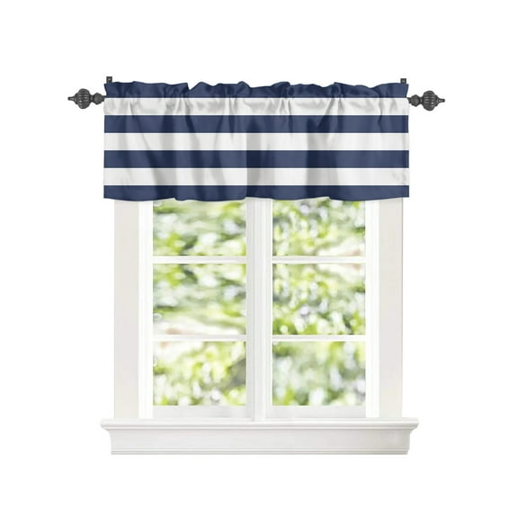 Window Valance for Kitchen,Classic Navy Blue White Nautical Stripes Rod Pocket Curtain Valances Short Curtains Drapes Panel,Modern Striped Window Treatment Topper for Bedroom,54x18IN