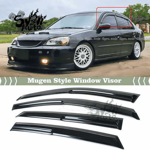 SYON AUTO FOR 2001-2005 Honda Civic Sedan JDM 3D Wavy Mugen Style Window Visor Rain Guard