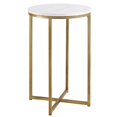 thumbnail image 1 of Table d'Appoint Ronde Moderne 16 Pouces en Faux-Marbre Blanc avec Base Dorée, 1 of 5