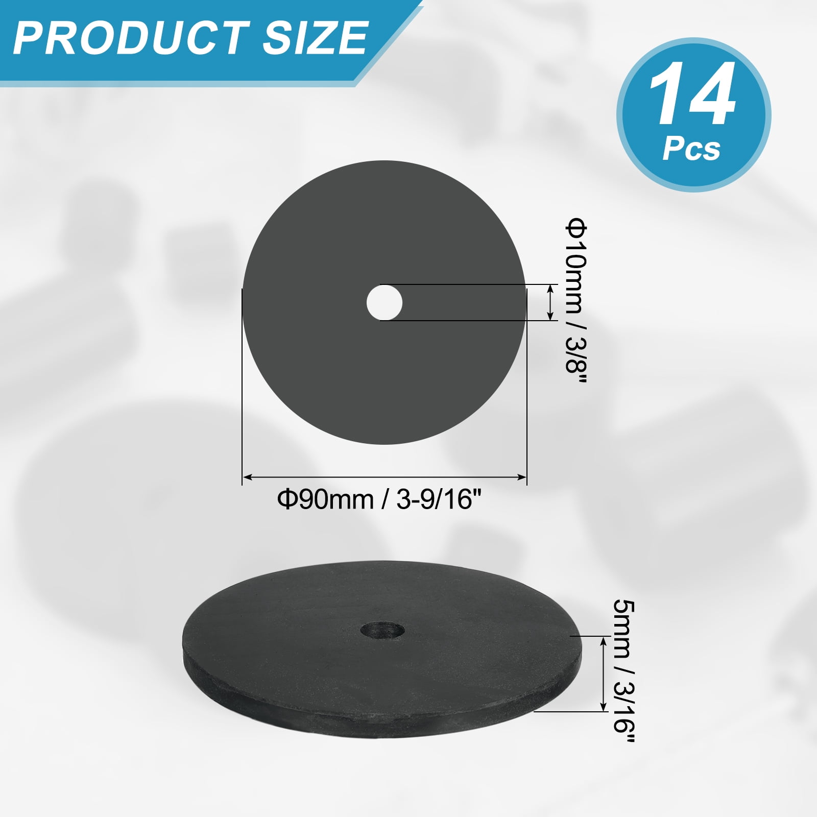 14 Pcs Multi Purpose Rubber Spacer, 10mm ODx90mm IDx5 mm Thickness Anti-Vibration Isolation for Home Cars(Black)