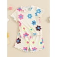 thumbnail image 3 of Musuos Toddler Girls Summer 2PCS Shorts Sets 6 12 18 24M 3 4Y Short Sleeve O Neck Floral Print Tops and Elastic Waist Shorts Sets, 3 of 9