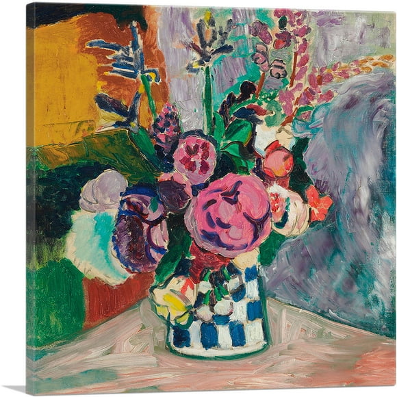 ARTCANVAS Still Life of Peonies in a Vase 1907 Canvas Art Print by Henri Matisse - Size: 12" x 12" (0.75" Deep)