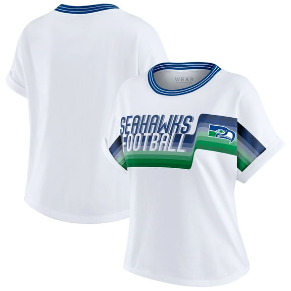 Women's WEAR by Erin Andrews White Seattle Seahawks Cropped Center Stripe Dolman T-Shirt