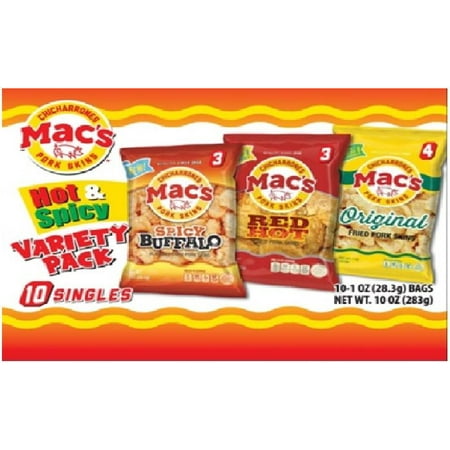 Macs Hot & Spicy Pork Skin Variety Snack Pack, 10 (Best Pork Rinds Brand)