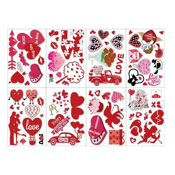 MXTPOV Valentine's Day Window Clings for Glass Window, 9 Sheets Valentines Day Heart Window Stickers Decals Decorations Party Supplies for Wedding Anniversary Valentines