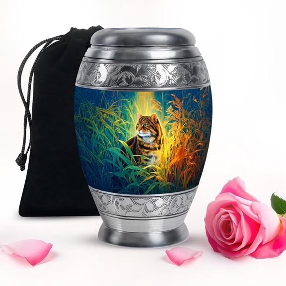 Orange Cat Urns For Human Ashes Adult Female & Male - Cremains Large Urn For Ashes Father - Decorative Gifts For Cremation 10Inch To 200 Cubic Inches Capacity Include Velvet Bag