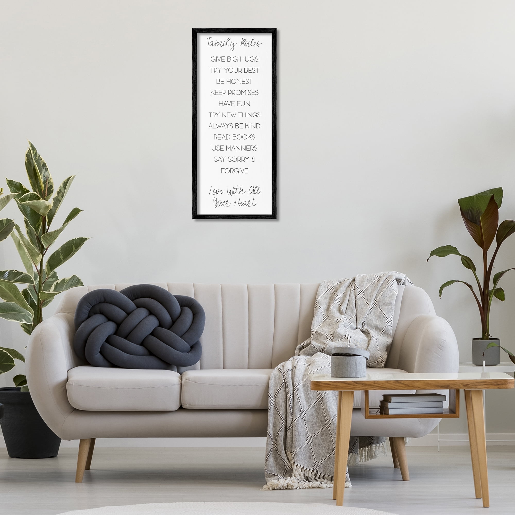 Stupell Industries Minimal Family Rules Typography Painting Black Framed Art Print Wall Art, 13 x 30