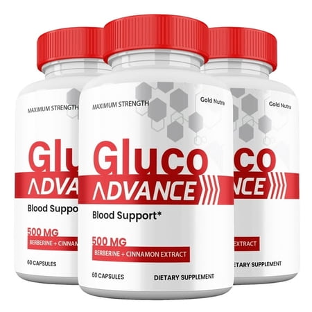 Gluco Advance Capsules, Gluco Advanced Pills Blood Support Supplement Maximum Strength, All Natural Glycogen Formula (3 Pack)