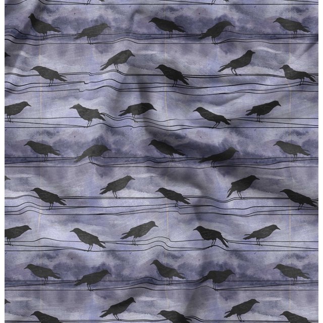 Soimoi Purple polyester Crepe Fabric Crow Bird Print Fabric by Yard 52 Inch Wide