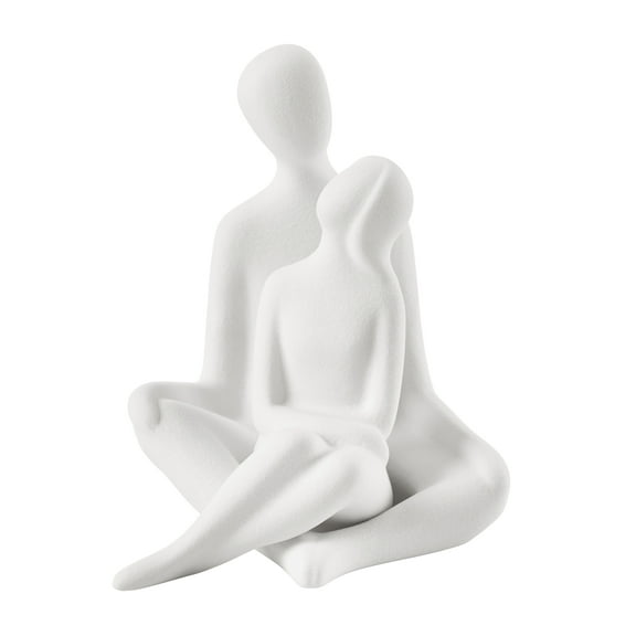 Hans White Abstract Sitting Couple Decorative Accent Matte Ceramic Sculpture Figure Set