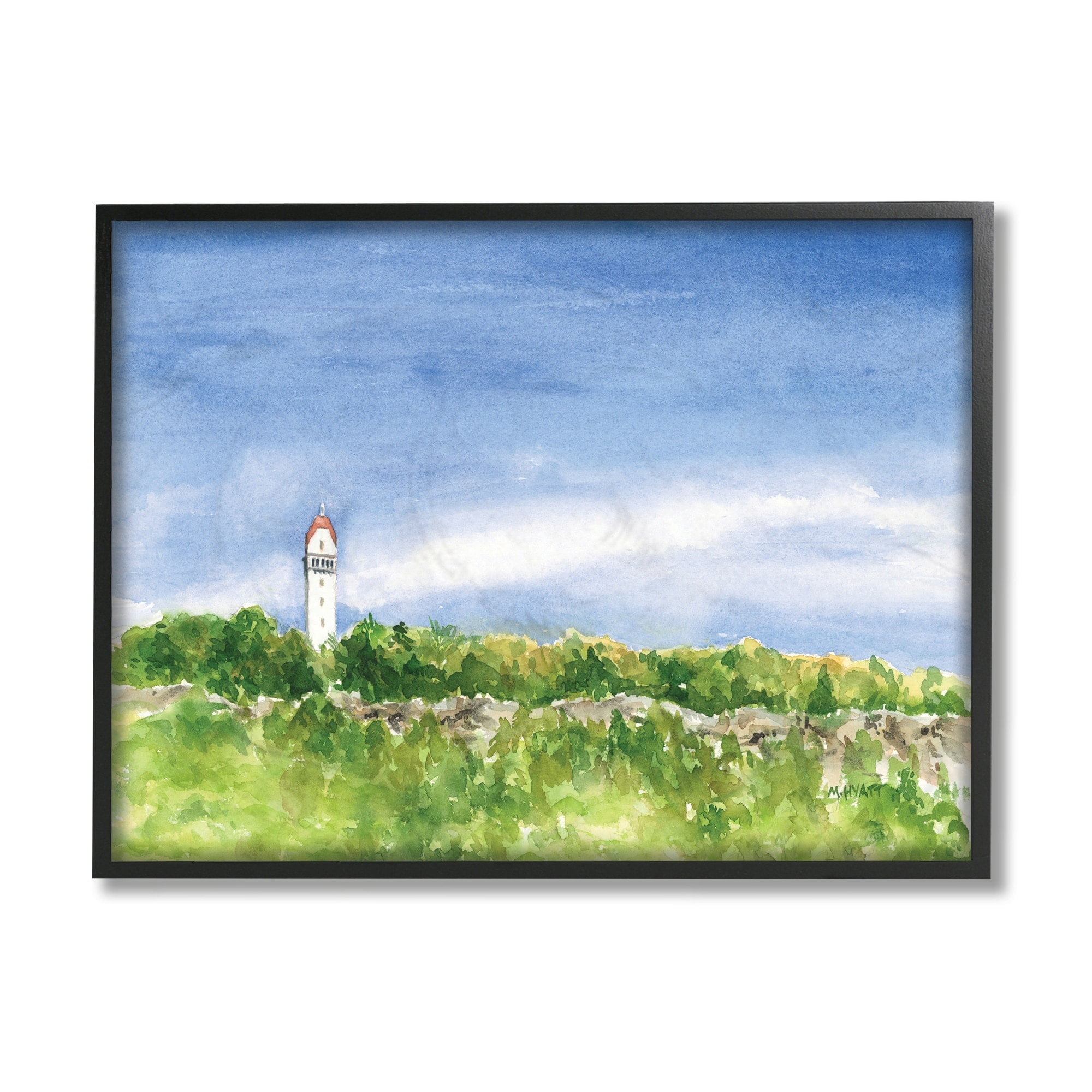 Stupell Industries Heublein Tower Forest Overlook Soft Watercolor Landscape Grey Framed, 11 x 14, Design by Melissa Hyatt LLC