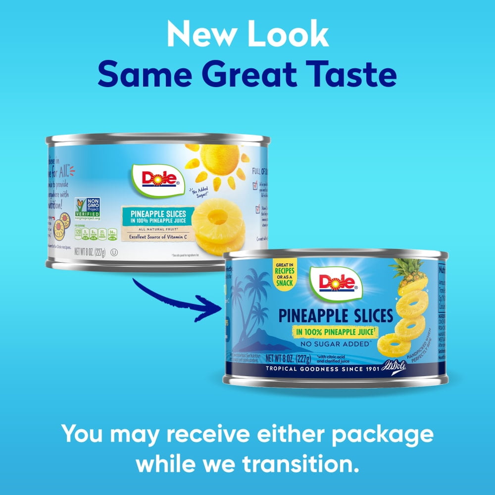 Dole Canned Pineapple Slices Fruit In 100% Pineapple Juice 8 oz - 5 Pack