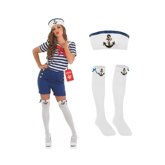 Fun Shack Womens Sassy Sailor Costume Navy Shorts Hat Halloween Small