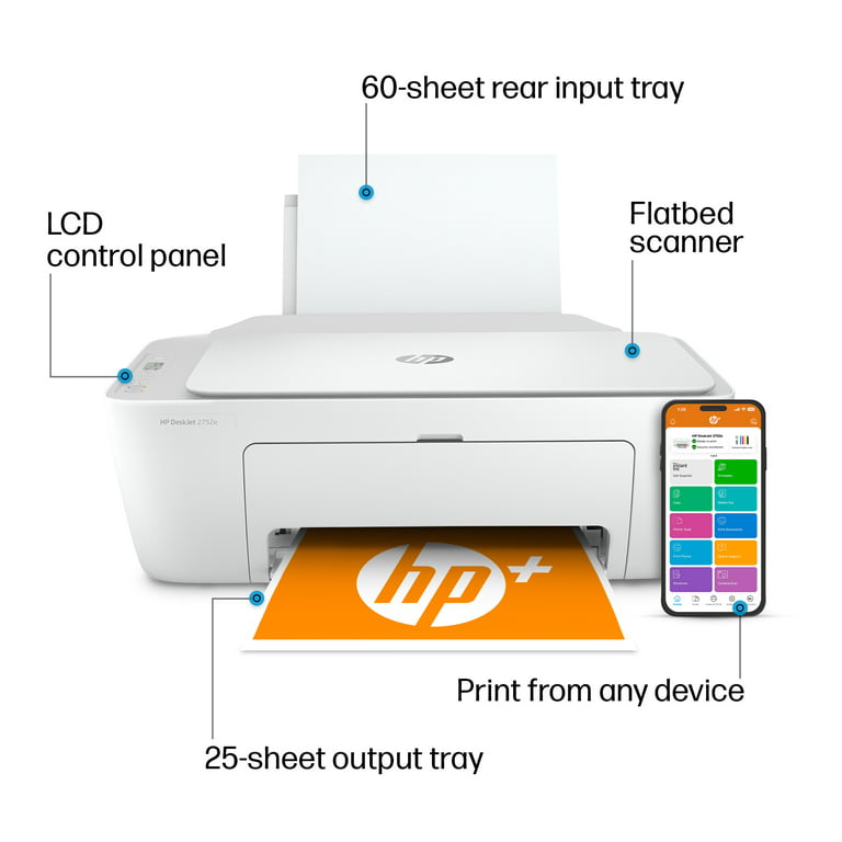 HP DeskJet 27 Series Printer, All-in-One Color Inkjet Printer, Print Copy  Scan, Wireless USB Connectivity, Mobile Printing, Up to 4800 x 1200 dpi, Up