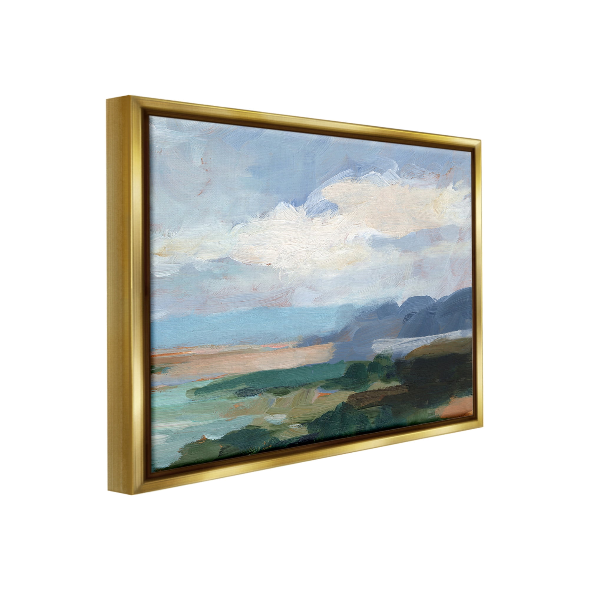 Stupell Industries Traditional Cloudy Beach Landscape Painting Gold Floater Framed Canvas Art Print Wall Art, 21 x 17