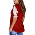 thumbnail image 4 of Bigersell Summer Tops Women's Lace Short Sleeve V-Neck T-Shirt Loose Casual Summer Tee Tops Big & Tall Button-Down Scoop Neck Short Sleeve Tunic Tops Style B46587, Red XL, 4 of 4